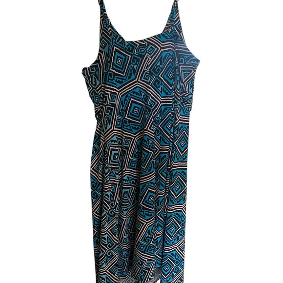 Turquoise designed spaghetti-strapped dress w/ jeweled waistband, Sz14 - Picture 3 of 3